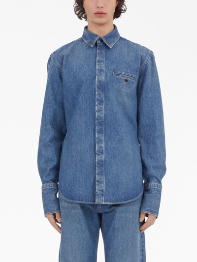 Shop Ferragamo Button-up Denim Shirt In Blue