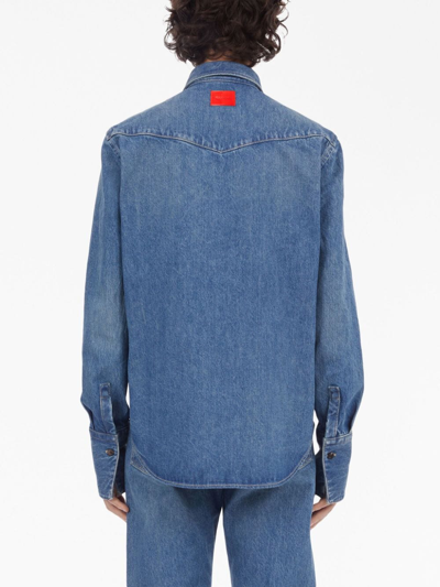 Shop Ferragamo Button-up Denim Shirt In Blue