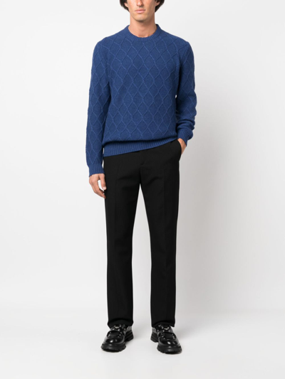 Shop Kiton Diamond-knit Cashmere Jumper In Blue