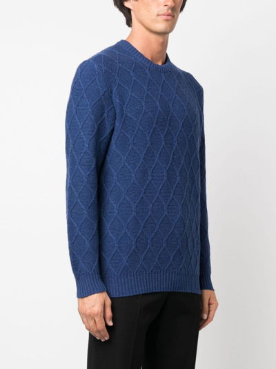 Shop Kiton Diamond-knit Cashmere Jumper In Blue
