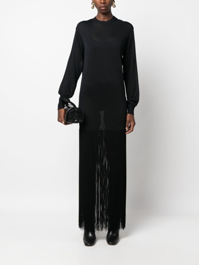 Shop Khaite Fine-knit Fringed Dress In Black