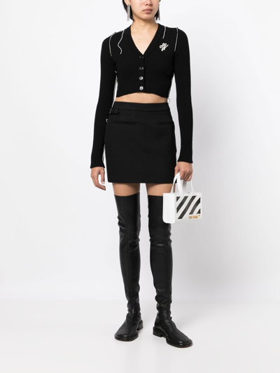 Off-white Seasonal V-neck Ribbed Crop Cardigan In Black