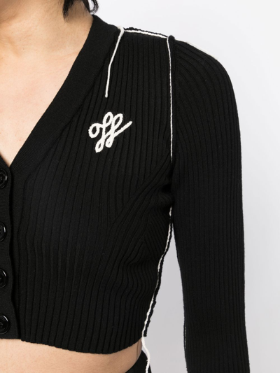 Off-white Seasonal V-neck Ribbed Crop Cardigan In Black