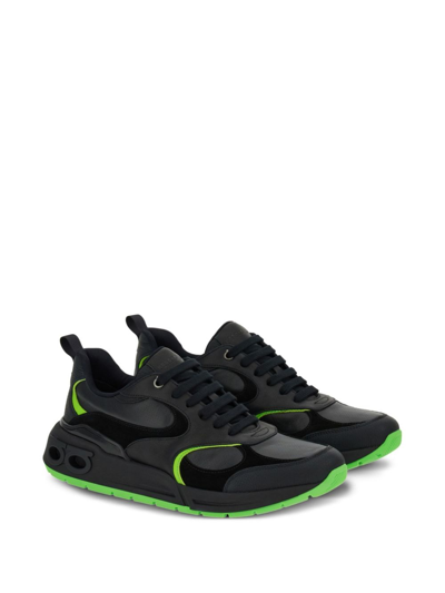 Ferragamo Logo-embossed Leather Sneakers In Black