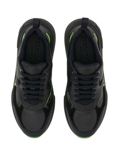 Shop Ferragamo Logo-embossed Leather Sneakers In Black