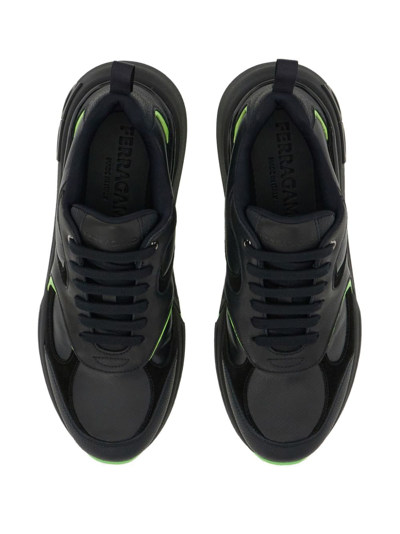 Ferragamo Logo-embossed Leather Sneakers In Black
