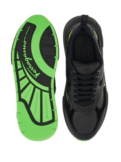 Ferragamo Logo-embossed Leather Sneakers In Black