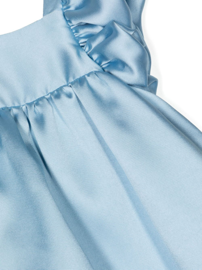 Shop Hucklebones London Satin-finish Flute-sleeve Dress In Blue