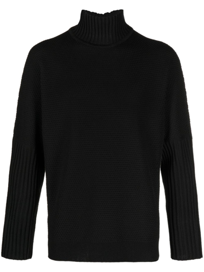 Shop Issey Miyake High-neck Knitted Jumper In Black