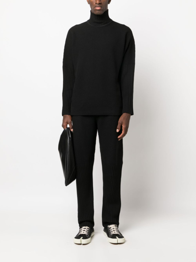 Shop Issey Miyake High-neck Knitted Jumper In Black