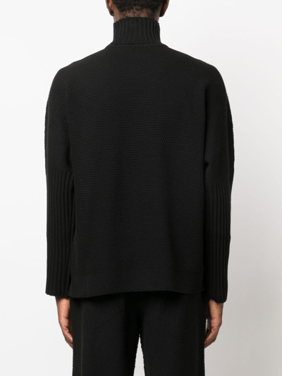 Shop Issey Miyake High-neck Knitted Jumper In Black