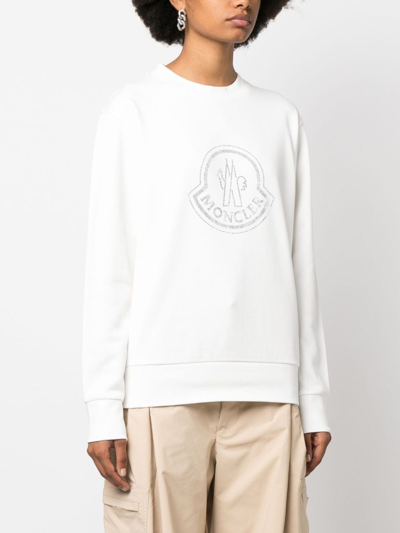 Shop Moncler Logo-embellished Cotton Sweatshirt In White