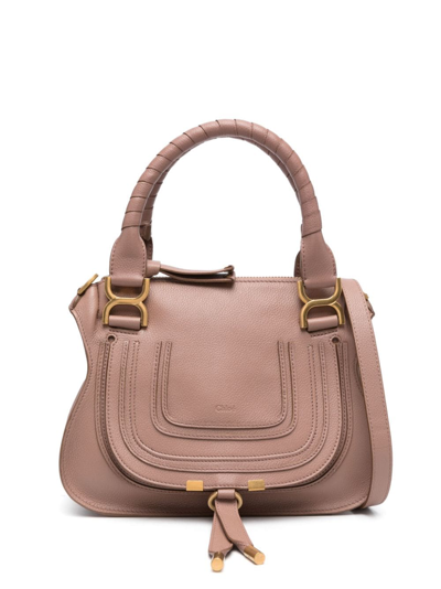 Shop Chloé Small Marcie Logo-debossed Tote Bag In Pink