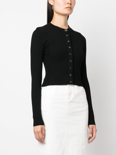 Shop Rabanne Ribbed Wool-blend Cardigan In Black