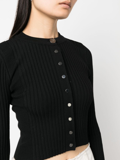 Shop Rabanne Ribbed Wool-blend Cardigan In Black