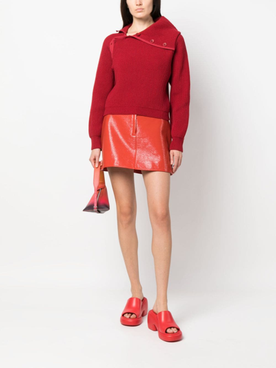 Shop Jacquemus Vega Asymmetric Wool-blend Jumper In Red