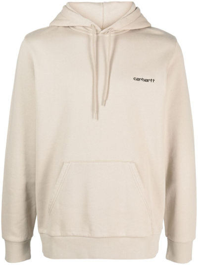 Shop Carhartt Logo-embroidered Cotton Hoodie In Neutrals