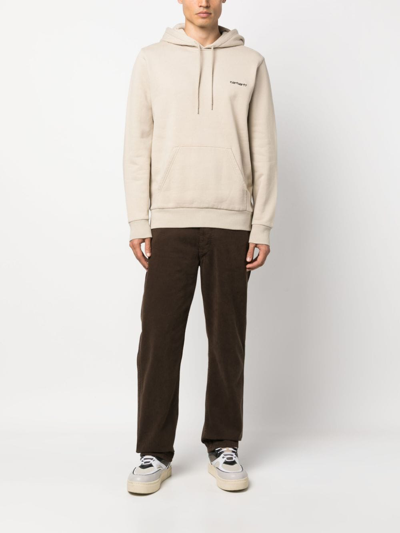 Shop Carhartt Logo-embroidered Cotton Hoodie In Neutrals