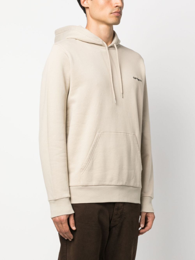 Shop Carhartt Logo-embroidered Cotton Hoodie In Neutrals