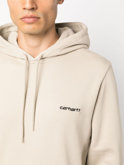 Shop Carhartt Logo-embroidered Cotton Hoodie In Neutrals