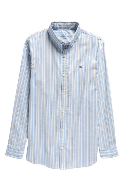 Shop Vineyard Vines Kids' Stripe Stretch Cotton Button-down Shirt In Stp Hull Blue