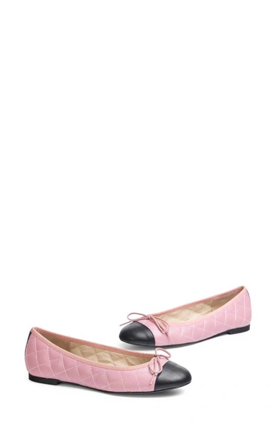 Jon Josef Belle Quilted Ballerina Flat In Pink/ Black Combo