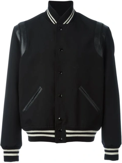 Saint Laurent Gabardine And Leather Teddy Jacket