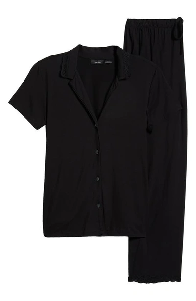 Shop Natori Feathers Lace Trim Jersey Pajamas In Black