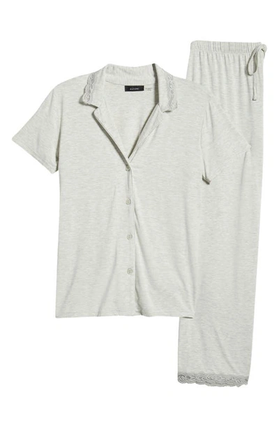 Shop Natori Feathers Lace Trim Jersey Pajamas In Heather Pebble Stone