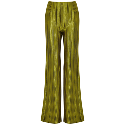 Shop Galvan Nuage Pleated Satin Trousers In Olive