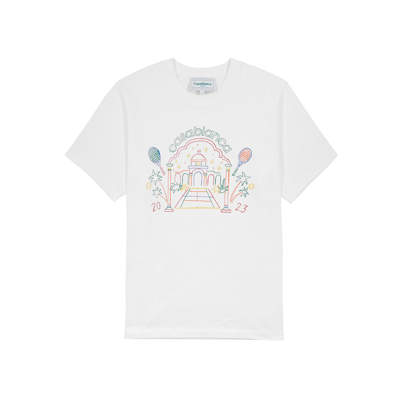 Shop Casablanca Rainbow Crayon Printed Cotton T-shirt In White