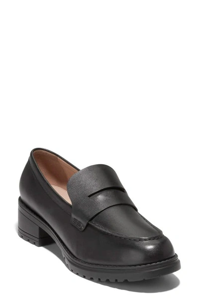 Shop Cole Haan Camea Lug Sole Penny Loafer In Black Ltr