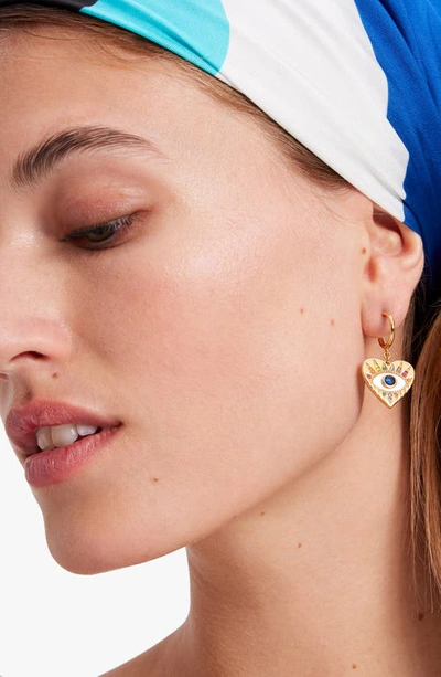 Shop Kate Spade All Seeing Drop Huggie Hoop Earrings In Cream Multi