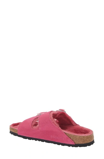 Shop Birkenstock Arizona Genuine Shearling Lined Slide Sandal In Fuchsia Tulip/ Fuchsia Tulip