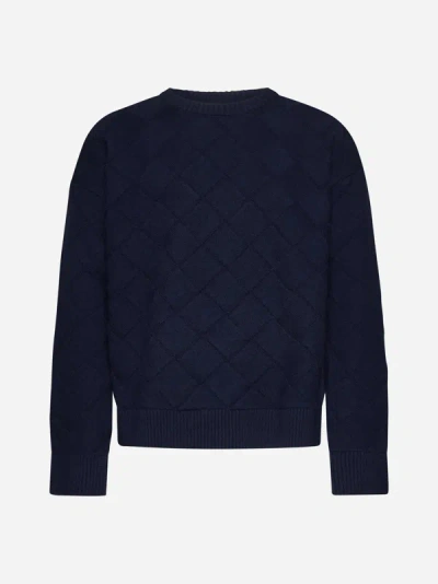 Shop Bottega Veneta Intreccio Wool Sweater In Navy