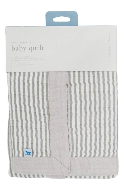 Little Unicorn Cotton Muslin Baby Quilt In Grey Stripe