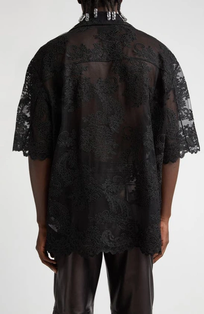 Shop Simone Rocha Lace Short Sleeve Nylon Camp Shirt In Black