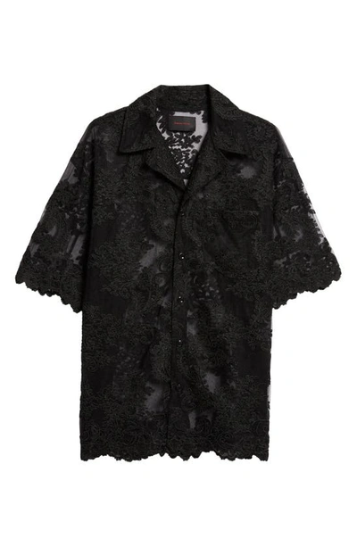 Shop Simone Rocha Lace Short Sleeve Nylon Camp Shirt In Black