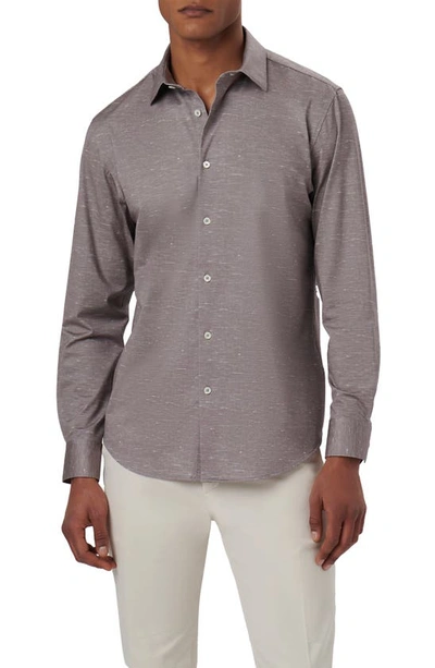 Shop Bugatchi James Ooohcotton® Mélange Print Button-up Shirt In Chestnut
