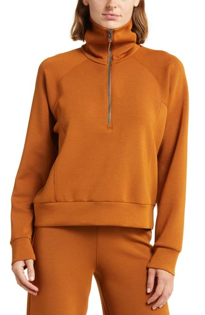 Shop Spanx Airessentials Half Zip Sweatshirt In Butterscotch