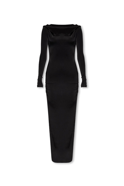 Shop Misbhv Hooded Long Sleeved Maxi Dress In Black