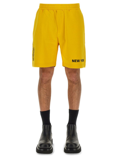 Shop Helmut Lang New York Postcard Shorts In Yellow