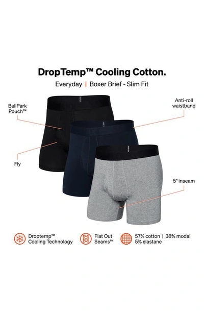 Saxx Men's Droptemp Cooling Cotton Fly Boxer Brief, Pack Of 3 In Dark Grey/ Dark Ink/ Black