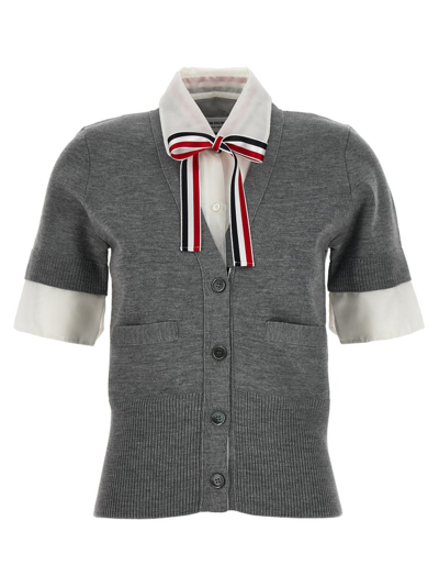 Shop Thom Browne Rwb Detailed Shirt Insert Cardigan In Grey