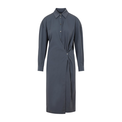 Shop Lemaire Twisted Long Sleeved Midi Shirt Dress In Grey
