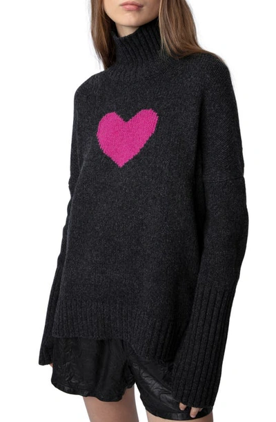 Shop Zadig & Voltaire Alma We Heart Turtleneck Merino Wool Sweater In Ardoise