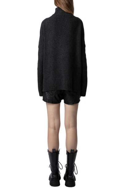 Shop Zadig & Voltaire Alma We Heart Turtleneck Merino Wool Sweater In Ardoise