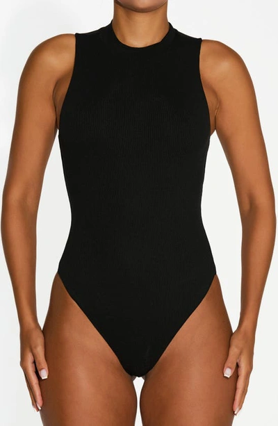 Shop Naked Wardrobe Sleeveless Ribbed Bodysuit In Black
