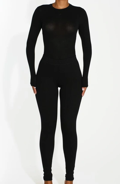 Shop Naked Wardrobe Energy Long Sleeve Ribbed Bodysuit In Black