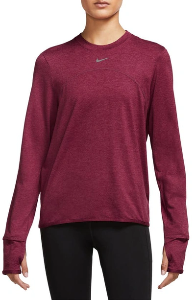 Shop Nike Dri-fit Swift Element Uv Running Top In Noble Red/ Cedar/ Htr
